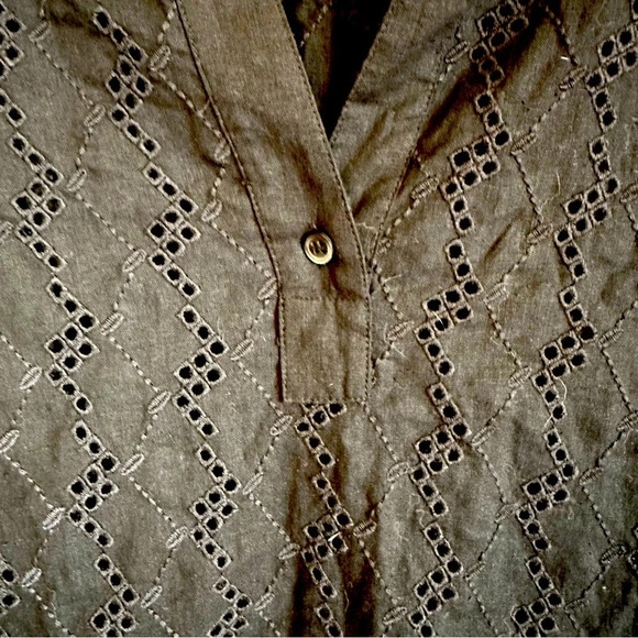 Madewell Linen Long-Sleeve Popover Top in Eyelet Black XS - Picture 5 of 8